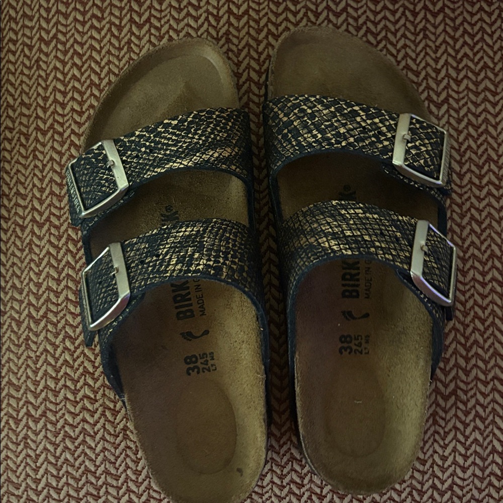 Birkenstock Black and Cream Patterned Sandals
